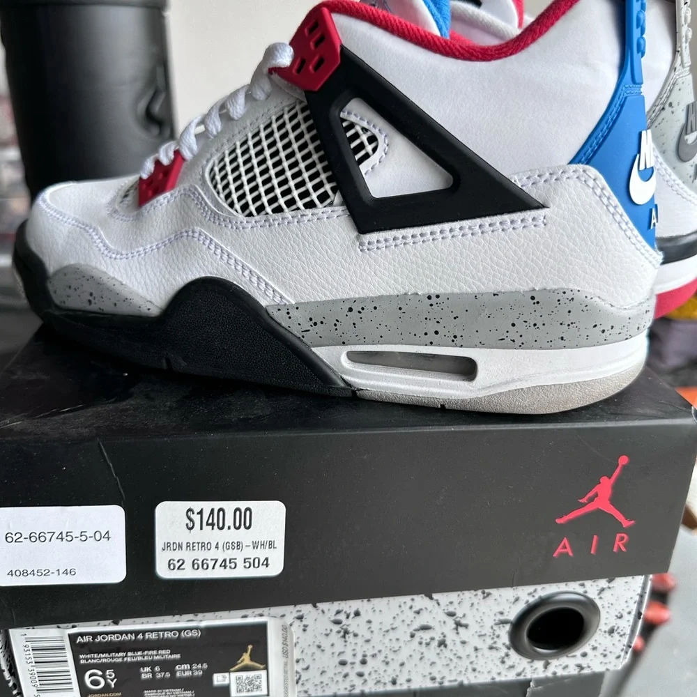 Jordan Men's Sneakers in White with Red and Blue Highlights - Picture 2 of 5